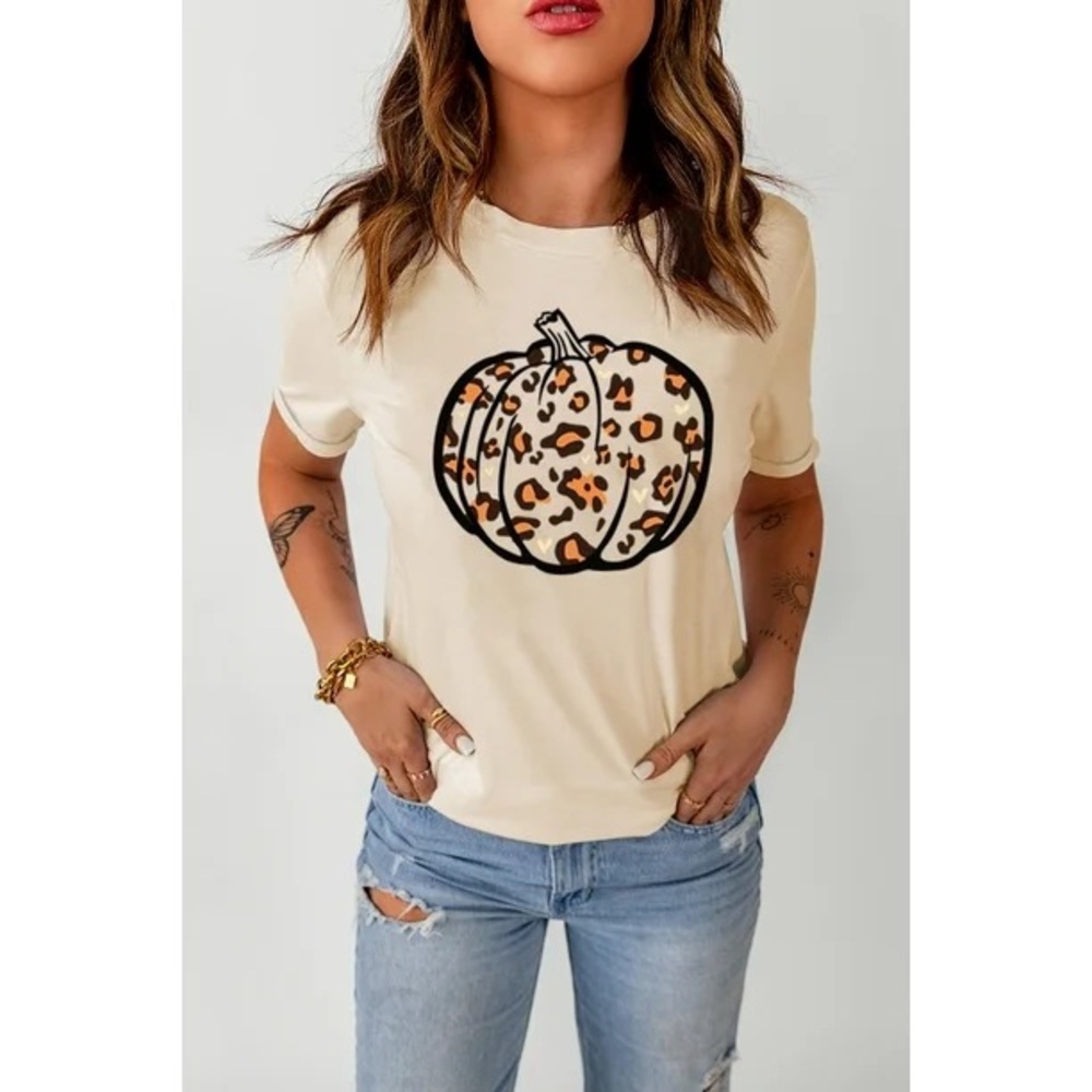 Pink Lily Cream Leopard Pumpkin Tee NWT
